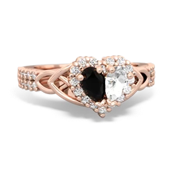 Onyx Celtic Knot Two Hearts As One 14K Rose Gold ring R2644HRT