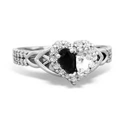 Onyx Celtic Knot Two Hearts As One 14K White Gold ring R2644HRT