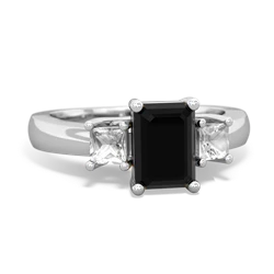 Onyx Three Stone Emerald-Cut Trellis 14K White Gold ring R4021