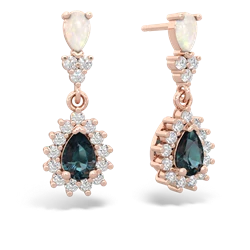 Opal Halo Pear Dangle 14K Rose Gold earrings E1882