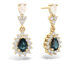 Opal Halo Pear Dangle 14K Yellow Gold earrings E1882