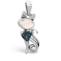 Opal Kitten 14K White Gold pendant P5780