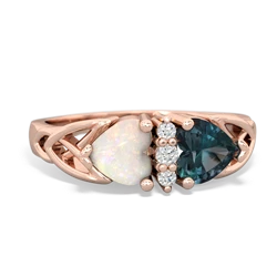 Opal Celtic Knot Double Heart 14K Rose Gold ring R5040