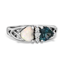 Opal Celtic Knot Double Heart 14K White Gold ring R5040