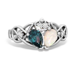 Opal 'One Heart' Celtic Knot Claddagh 14K White Gold ring R5322