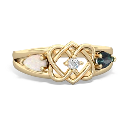 Opal Hearts Intertwined 14K Yellow Gold ring R5880