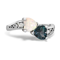 Opal Snuggling Hearts 14K White Gold ring R2178