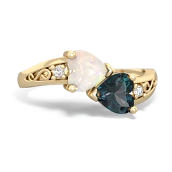 Opal Snuggling Hearts 14K Yellow Gold ring R2178