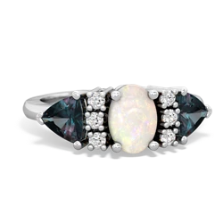 Opal Antique Style Three Stone 14K White Gold ring R2186