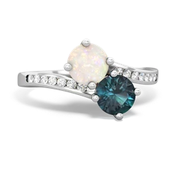 Opal Channel Set Two Stone 14K White Gold ring R5303