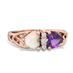 Opal Celtic Knot Double Heart 14K Rose Gold ring R5040