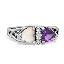 Opal Celtic Knot Double Heart 14K White Gold ring R5040