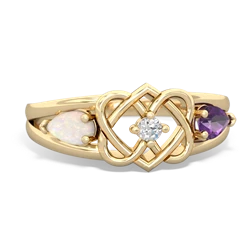 Opal Hearts Intertwined 14K Yellow Gold ring R5880