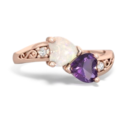 Opal Snuggling Hearts 14K Rose Gold ring R2178