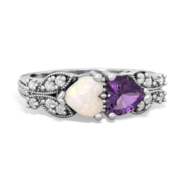 Opal Diamond Butterflies 14K White Gold ring R5601