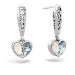 Opal Filligree Heart 14K White Gold earrings E5070