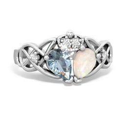 Opal 'One Heart' Celtic Knot Claddagh 14K White Gold ring R5322