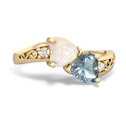 Opal Snuggling Hearts 14K Yellow Gold ring R2178