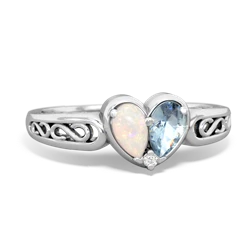 Opal Filligree 'One Heart' 14K White Gold ring R5070