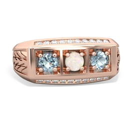 Opal Three Stone Tire Tread Men's 14K Rose Gold ring R0520