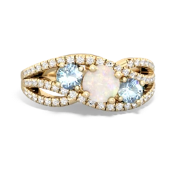 Opal Three Stone Aurora 14K Yellow Gold ring R3080