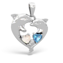 Opal Dolphin Heart 14K White Gold pendant P5820