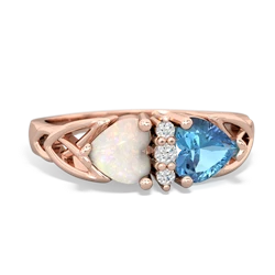 Opal Celtic Knot Double Heart 14K Rose Gold ring R5040