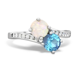 Opal Channel Set Two Stone 14K White Gold ring R5303