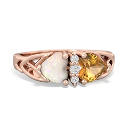 Opal Celtic Knot Double Heart 14K Rose Gold ring R5040