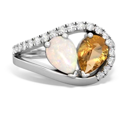 Opal Nestled Heart Keepsake 14K White Gold ring R5650