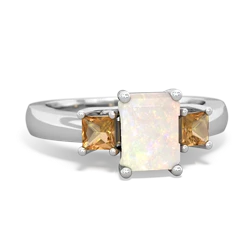 Opal Three Stone Emerald-Cut Trellis 14K White Gold ring R4021