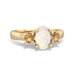 Opal Three Stone Oval Trellis 14K Yellow Gold ring R4024