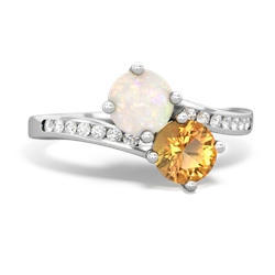 Opal Channel Set Two Stone 14K White Gold ring R5303