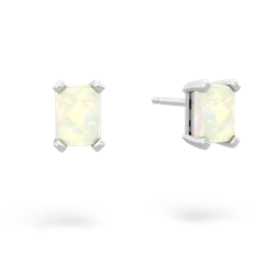 Opal 6X4mm Emerald-Cut Stud 14K White Gold earrings E1855