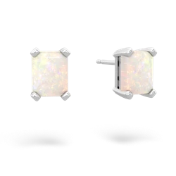 Opal 7X5mm Emerald-Cut Stud 14K White Gold earrings E1856