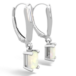 Opal 6X4mm Emerald-Cut Lever Back 14K White Gold earrings E2855