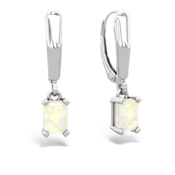 Opal 6X4mm Emerald-Cut Lever Back 14K White Gold earrings E2855