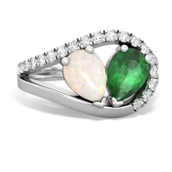 Opal Nestled Heart Keepsake 14K White Gold ring R5650