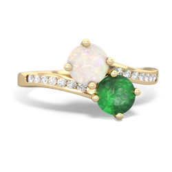 Opal Channel Set Two Stone 14K Yellow Gold ring R5303