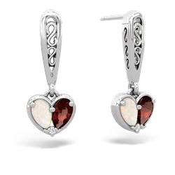 Opal Filligree Heart 14K White Gold earrings E5070