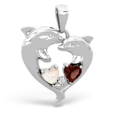 Opal Dolphin Heart 14K White Gold pendant P5820