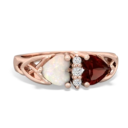 Opal Celtic Knot Double Heart 14K Rose Gold ring R5040