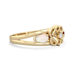 Opal Hearts Intertwined 14K Yellow Gold ring R5880