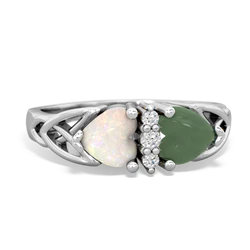 Opal Celtic Knot Double Heart 14K White Gold ring R5040