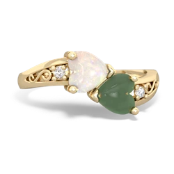 Opal Snuggling Hearts 14K Yellow Gold ring R2178