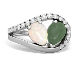 Opal Nestled Heart Keepsake 14K White Gold ring R5650