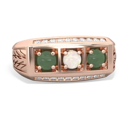 Opal Three Stone Tire Tread Men's 14K Rose Gold ring R0520