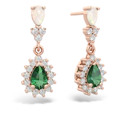 Opal Halo Pear Dangle 14K Rose Gold earrings E1882