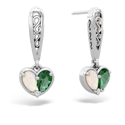 Opal Filligree Heart 14K White Gold earrings E5070