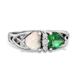 Opal Celtic Knot Double Heart 14K White Gold ring R5040